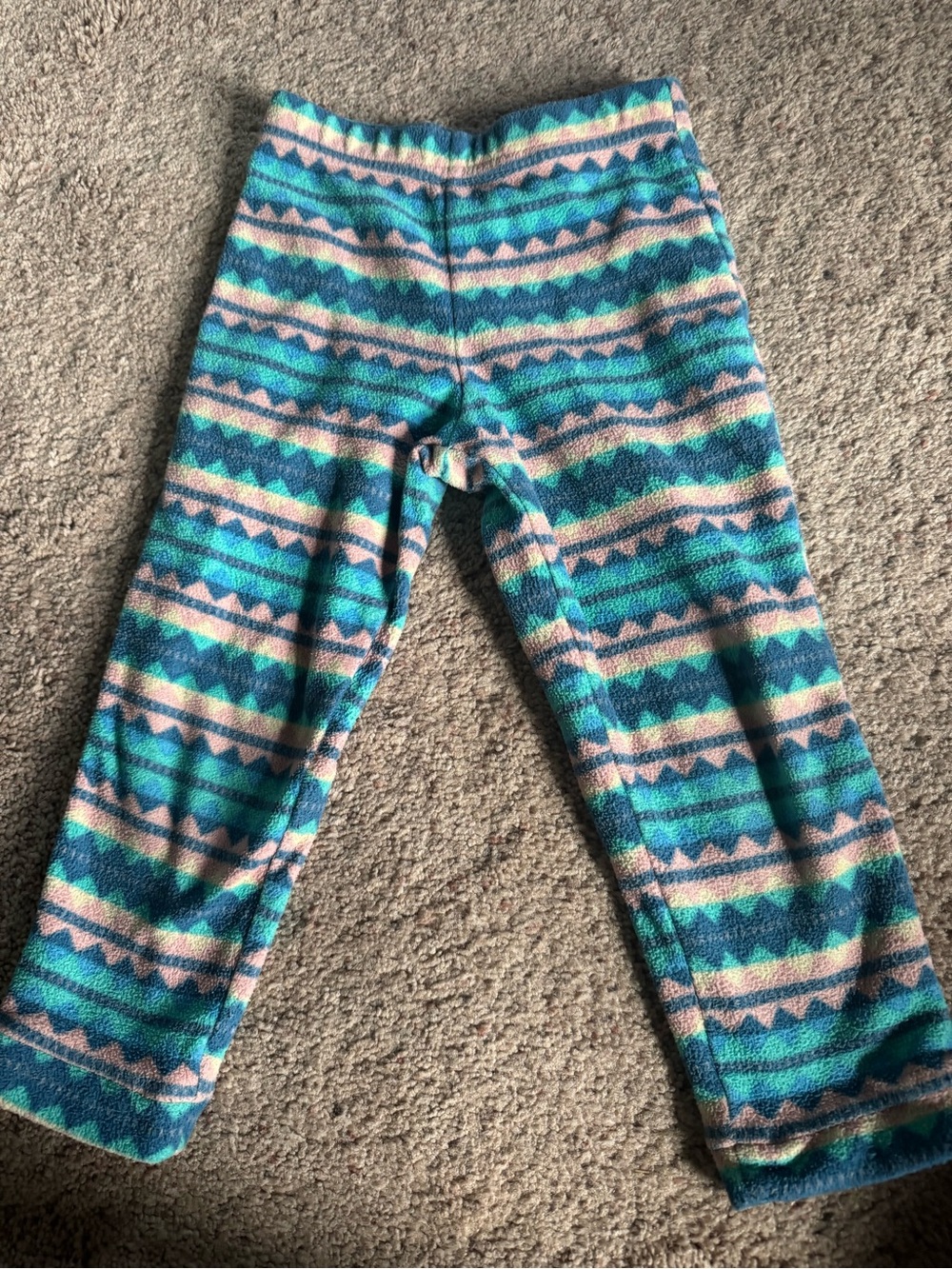 Kids Cozy Fleece Pants - Teal & Pink Pattern